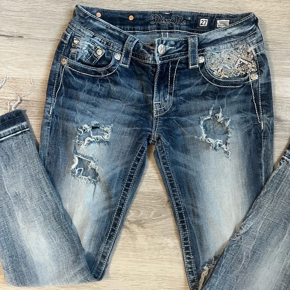 Miss Me Distressed Dark Blue Skinny Jeans - Picture 2 of 7